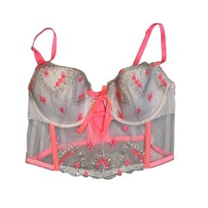 Victorias Secret Dream Angels Beige Pink Floral Lace Corset Top Bra 34C 11124877